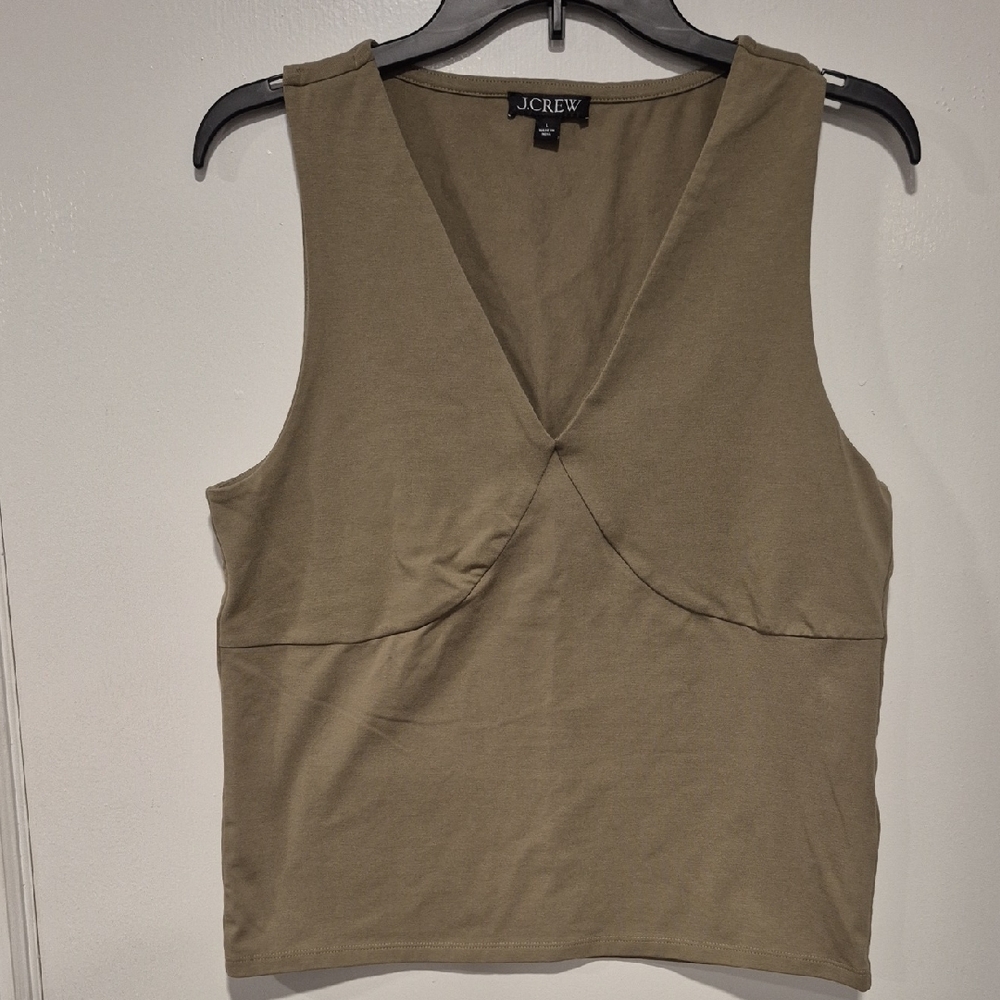 J.Crew Olive V-Neck Knit Sleeveless Tank